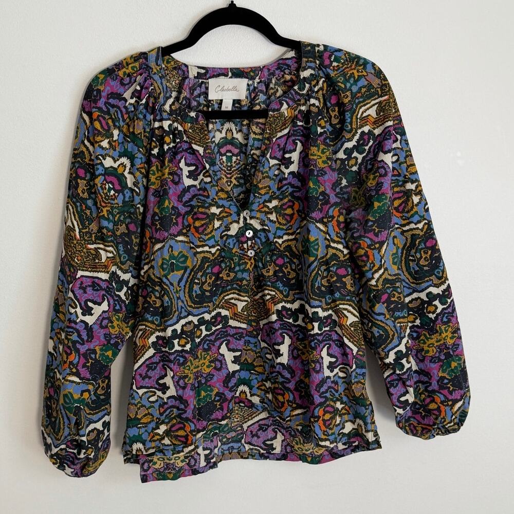 Cleobella Felicia Blouse In Mosaic Ikat Long Puff Sleeve Boho Colorful Size med - Picture 2 of 7